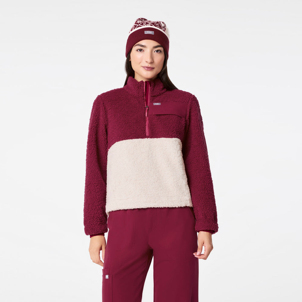 Women's Deep Cranberry High-Pile - Fleece Pullover