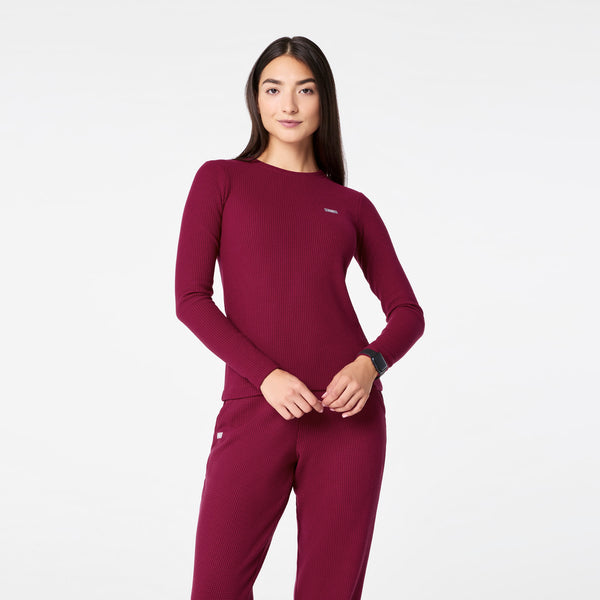 Women's Deep Cranberry Off-Shift Waffle - Crewneck Top™
