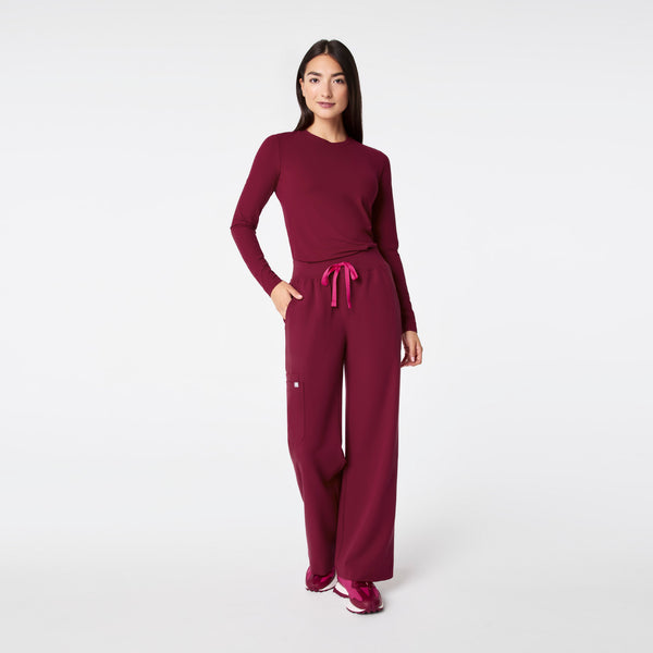 Women's Deep Cranberry Palmer Ribbed- Long-Sleeve Underscrub