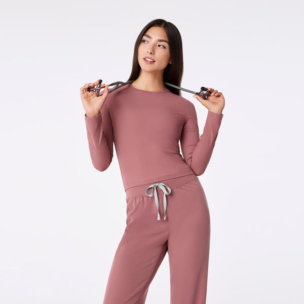 Women's Mauve Palmer Ribbed Cropped - Long-Sleeve Underscrub
