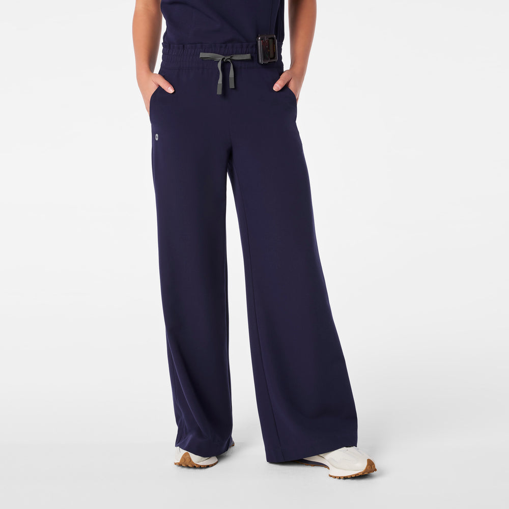 women's Navy High Waisted Allison Ultra Wide Leg - Tall Scrub Pant
