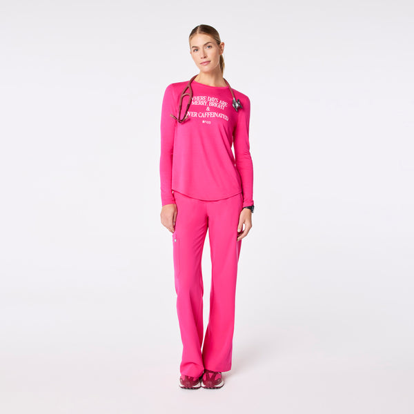Women's Shocking Pink Where Days Are Merry, Bright, and Overcaffeinated - Long-Sleeve Underscrub