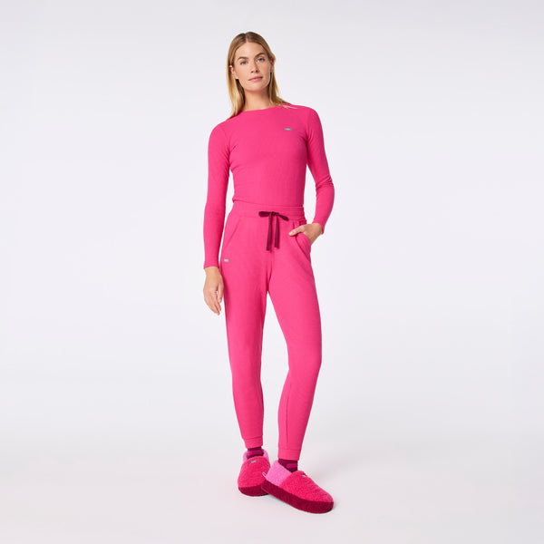 Women's Shocking Pink Off-Shift High-Rise Waffle Jogger Sweatpant™