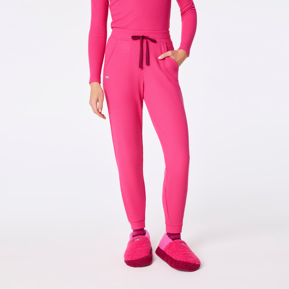 Women's Shocking Pink Off-Shift High-Rise Waffle Jogger Sweatpant™