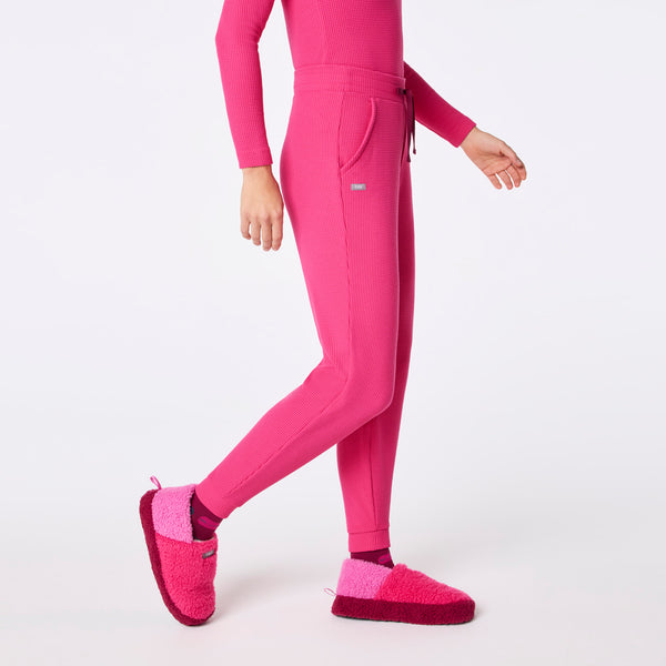 Women's Shocking Pink Off-Shift High-Rise Waffle Jogger Sweatpant™