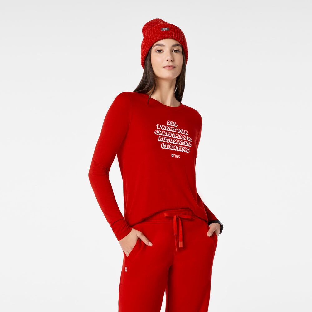 Women's Winning Red All What I Wanted For Christmas Is Automated Charting  - Long-Sleeve Underscrub