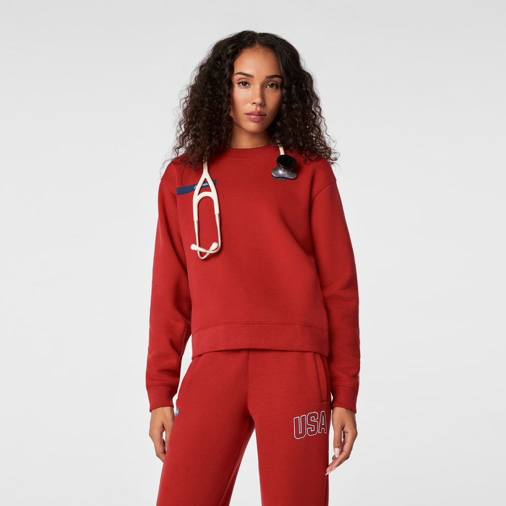 Women's Team USA Red FIGS x Team USA Crewneck Sweatshirt