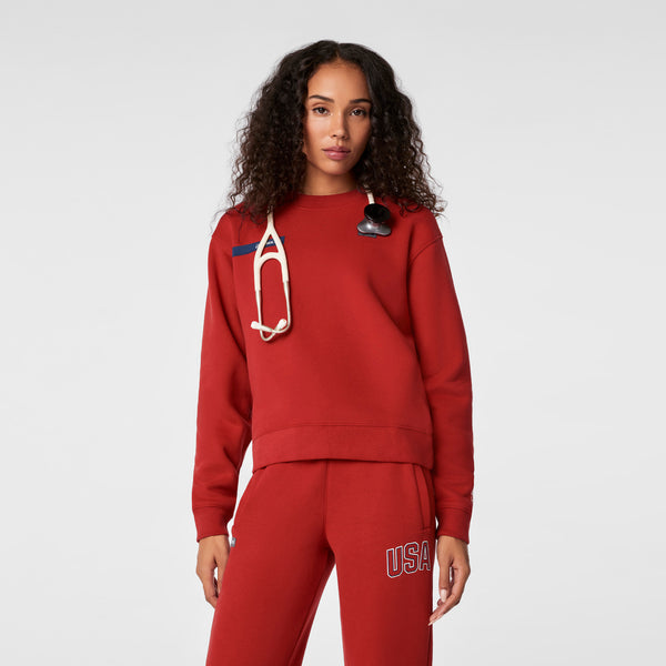 Women's Team USA Red FIGS x Team USA Crewneck Sweatshirt
