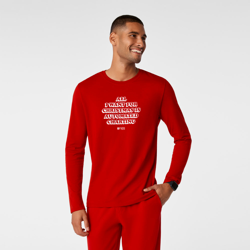 Men's Winning Red All What I Wanted For Christmas Is Automated Charting Graphic - Long-Sleeve Underscrub