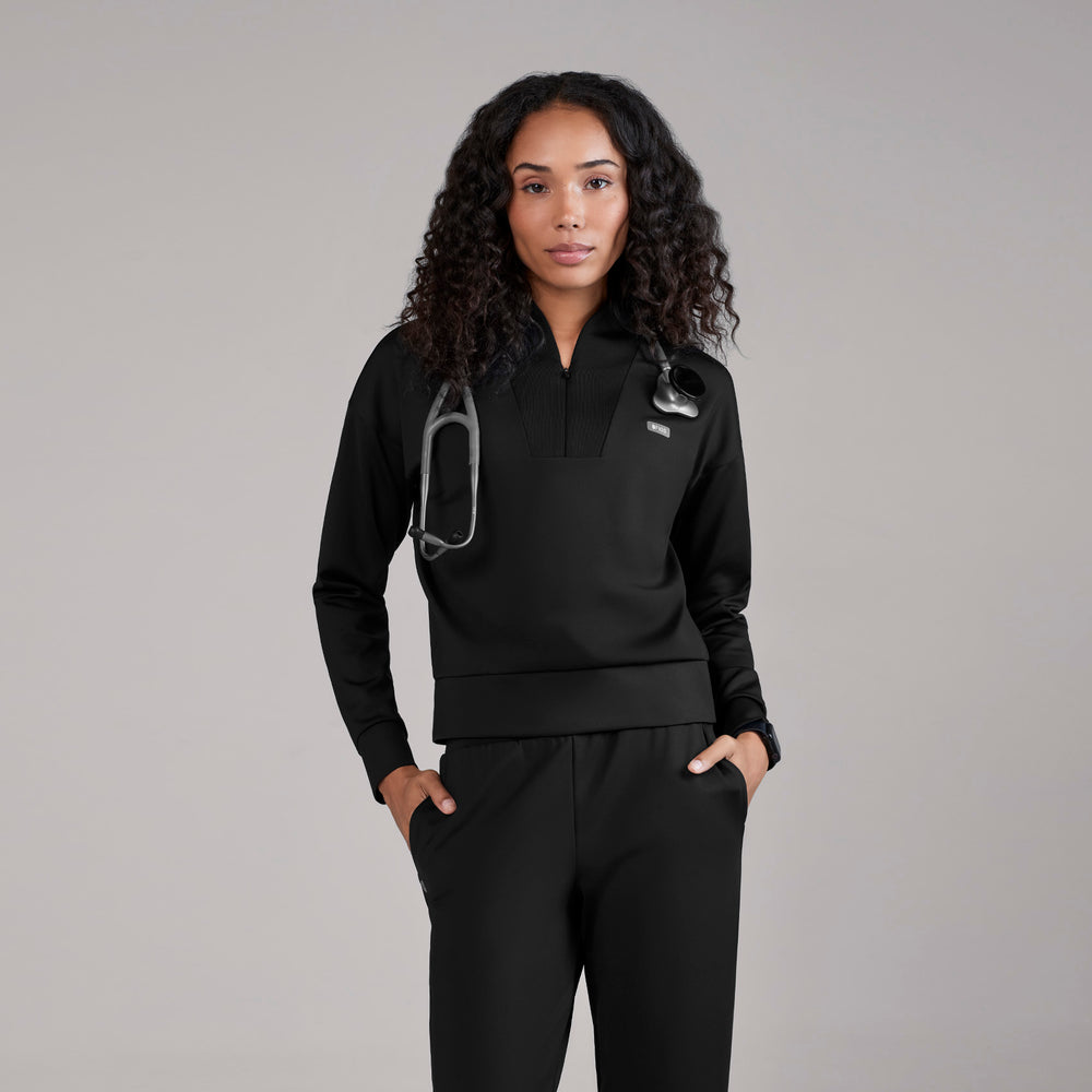 women's Black Kenora FORMx - Mock Neck Longsleeve Scrub Top
