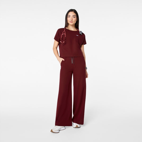 Women's Burgundy Arua Cropped Crewneck -  Scrub Top