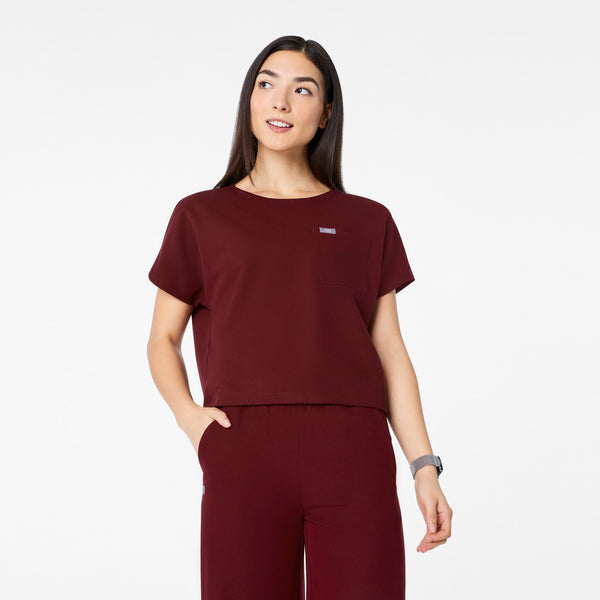 Women's Burgundy Arua Cropped Crewneck -  Scrub Top