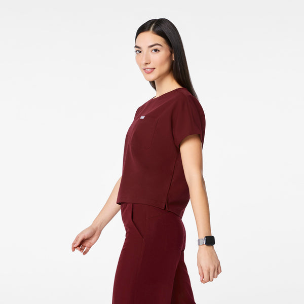 Women's Burgundy Arua Cropped Crewneck -  Scrub Top
