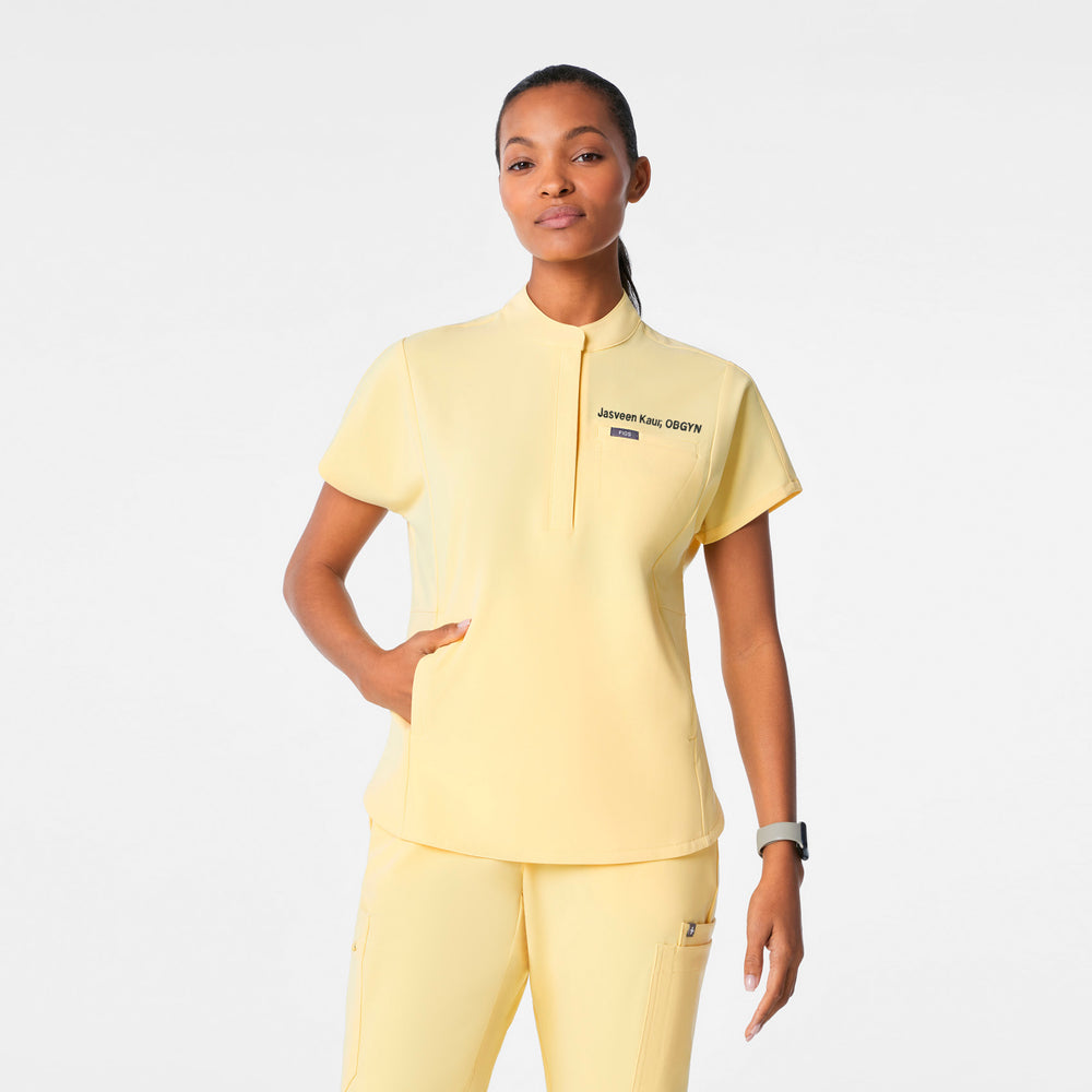 women's Butter Yellow Montex - Mock Neck Scrub Top