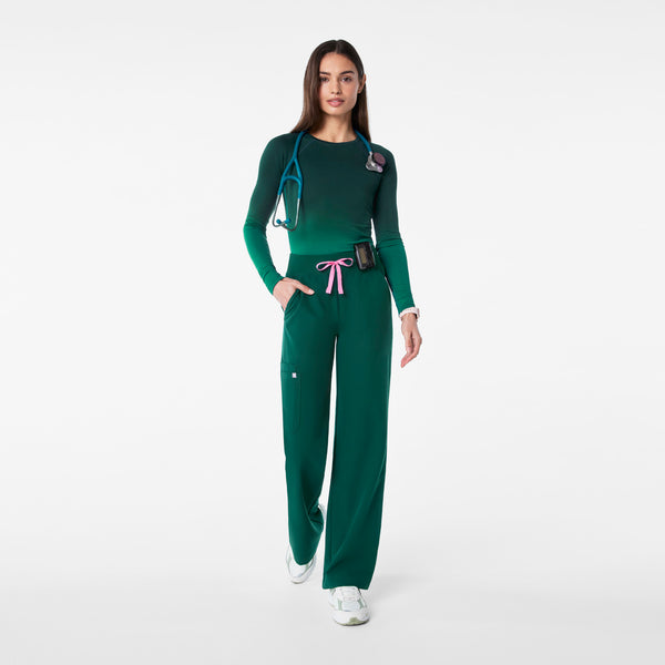 Women's Forest Green Isabel High-Rise Wide-Leg - Petite Scrub Pant