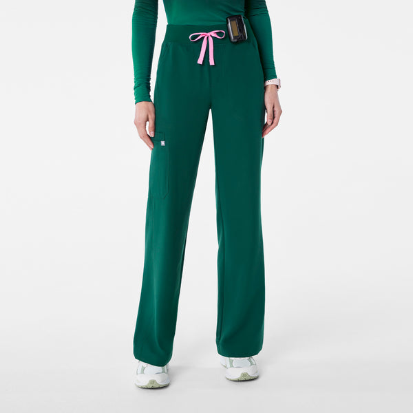 Women's Forest Green Isabel High-Rise Wide-Leg - Petite Scrub Pant