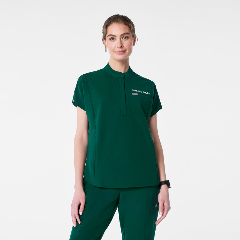 women's Forest Green Montex - Mock Neck Scrub Top