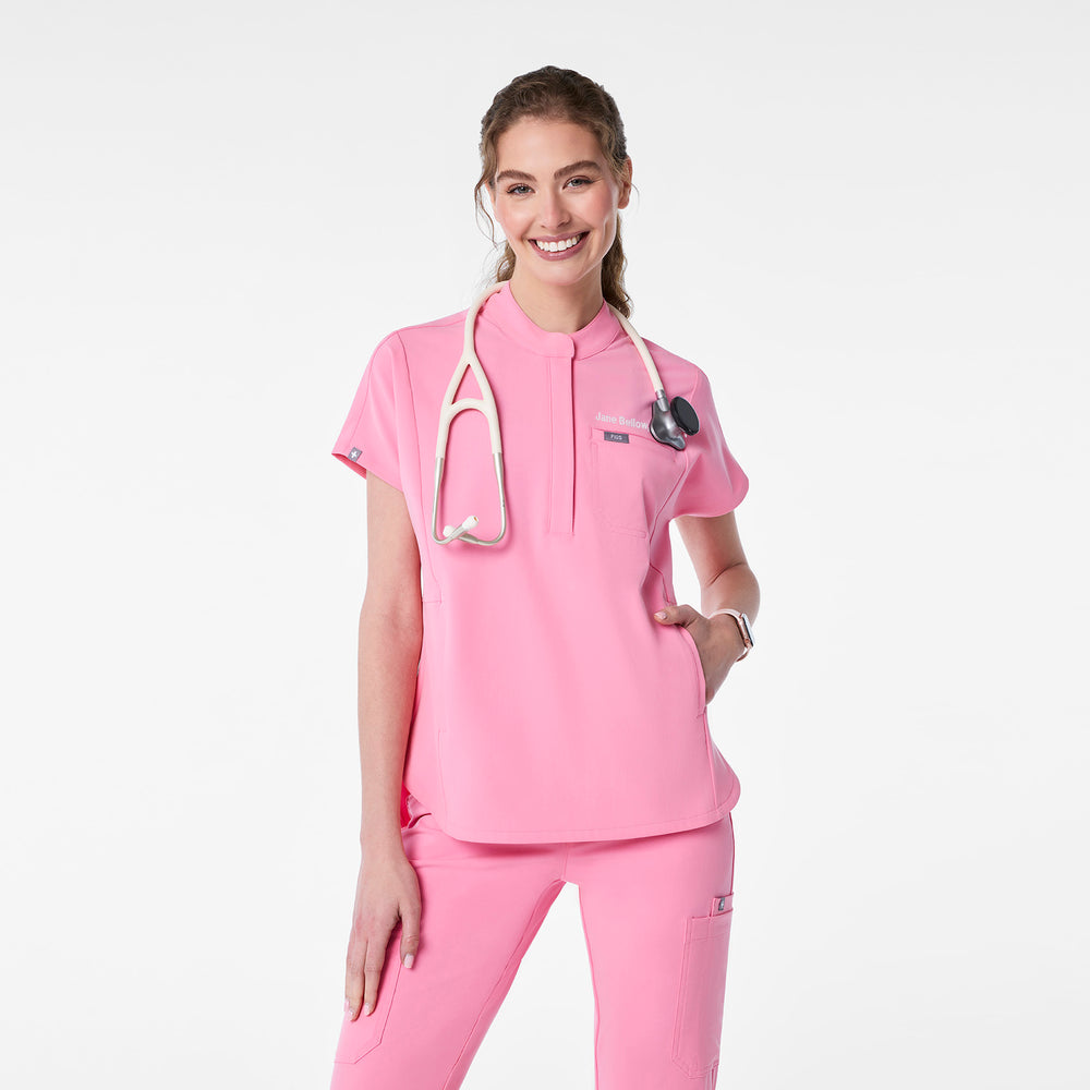women's Sunrise Pink Montex - Mock Neck Scrub Top
