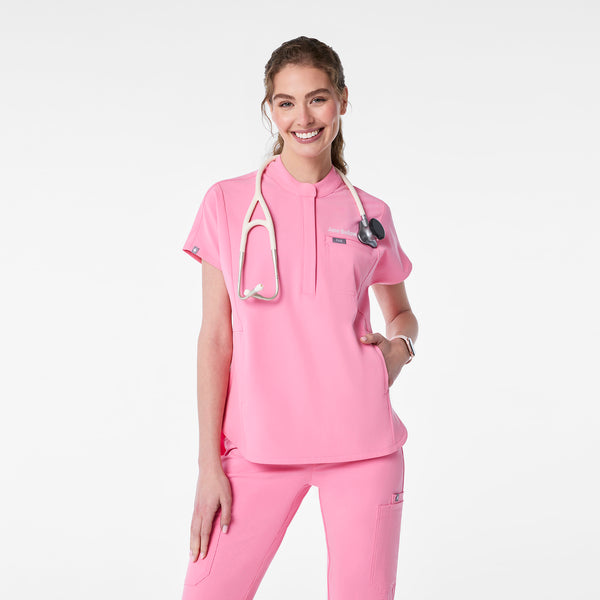 women's Sunrise Pink Montex - Mock Neck Scrub Top