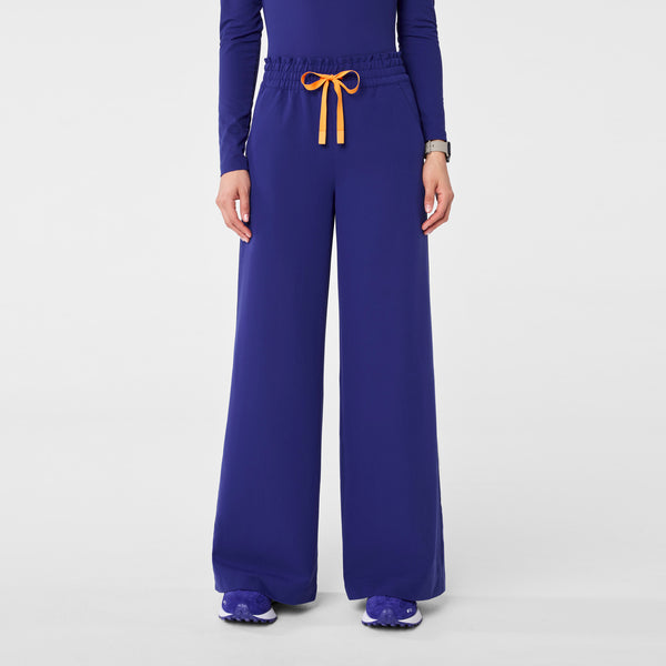Women's Deep Royal Blue Allison High-Rise Ultra-Wide-Leg - Petite Scrub Pant