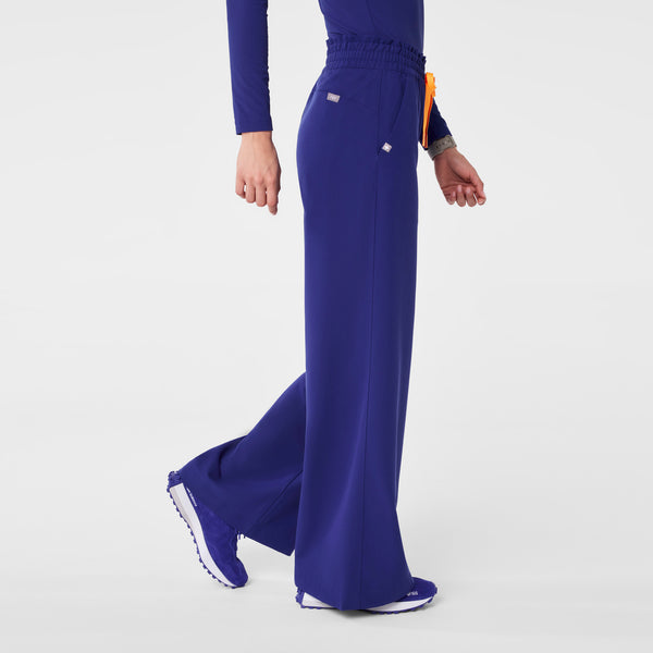 Women's Deep Royal Blue Allison High-Rise Ultra-Wide-Leg - Petite Scrub Pant