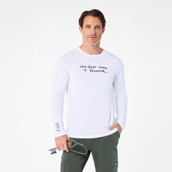 Men's Optic White My First Name is Doctor - Long-Sleeve Underscrub