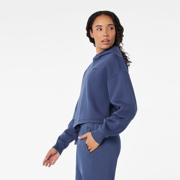Women's Quiet Navy Hayden Vintage Wash Cropped - Hoodie Sweatshirt