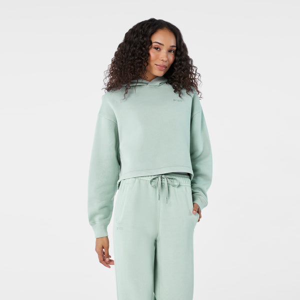 Women's Soft Sage Hayden Vintage Wash Cropped - Hoodie Sweatshirt