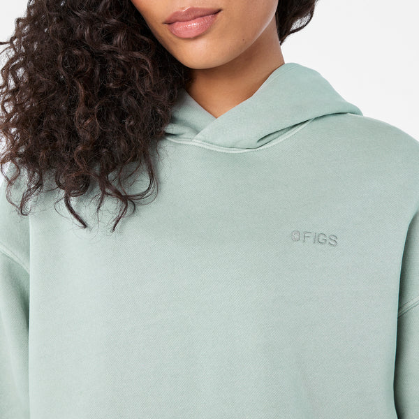 Women's Soft Sage Hayden Vintage Wash Cropped - Hoodie Sweatshirt
