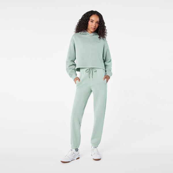 Women's Soft Sage Hayden Vintage Wash Cropped - Hoodie Sweatshirt