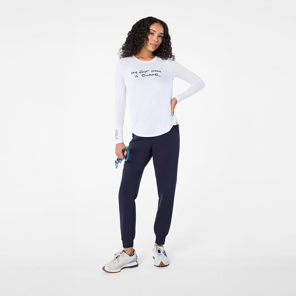 Women's Optic White My First Name is Doctor - Long-Sleeve Underscrub
