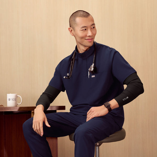 Men's Navy Timmons - Mock-Neck Scrub Top