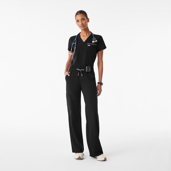 Women's Black Isabel Ruched Mid-Rise Wide-Leg - Petite Scrub Pant™