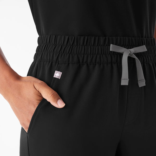 Women's Black Isabel Ruched Mid-Rise Wide-Leg - Petite Scrub Pant™