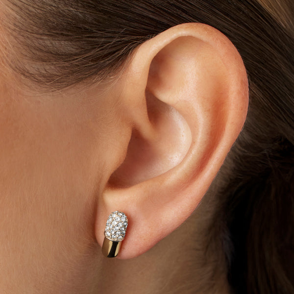 Gold Pill Pavé Stud Earrings