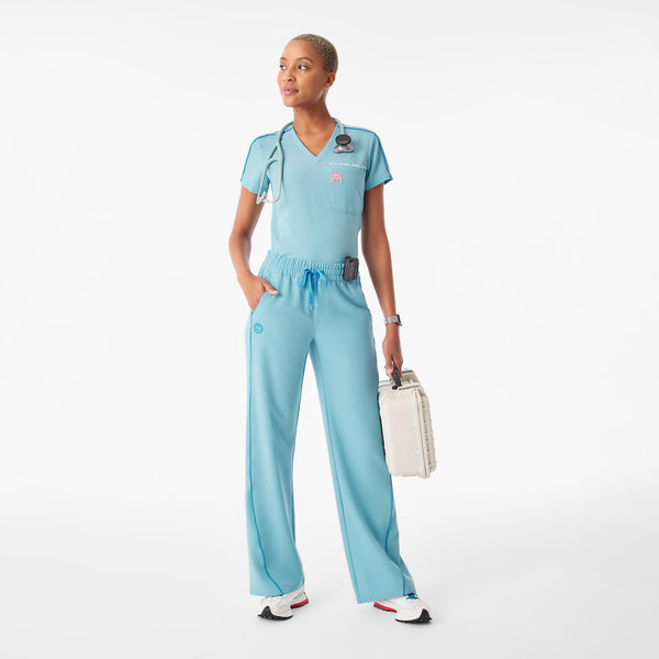 Women's Mauritius Blue Spider-Man Isabel Ruched Wide-Leg - Scrub Pant