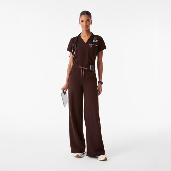 Women's Espresso Allison High-Rise Ultra-Wide-Leg - Petite Scrub Pant