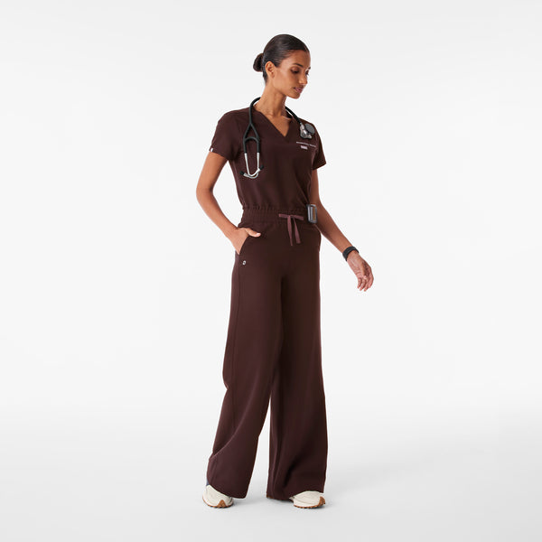 Women's Espresso Allison High-Rise Ultra-Wide-Leg - Petite Scrub Pant