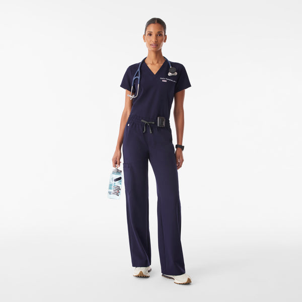 Women's Navy Isabel Ruched Mid-Rise Wide-Leg - Petite Scrub Pant™