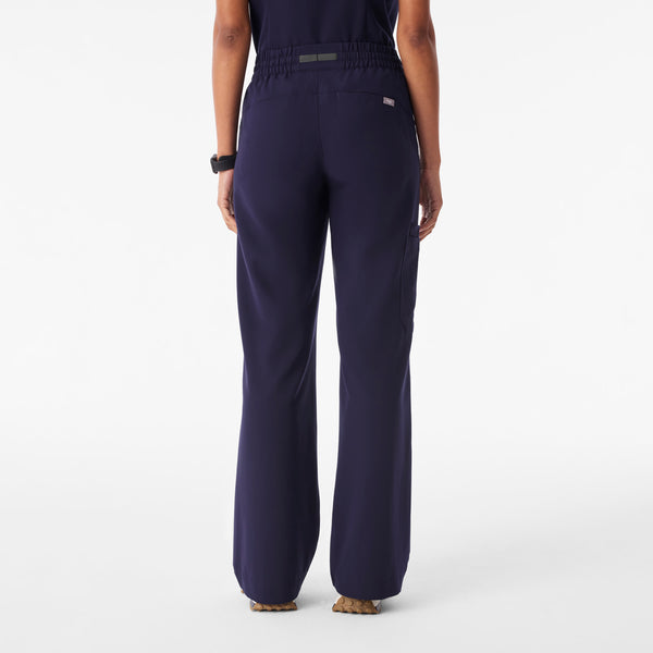 Women's Navy Isabel Ruched Mid-Rise Wide-Leg - Petite Scrub Pant™