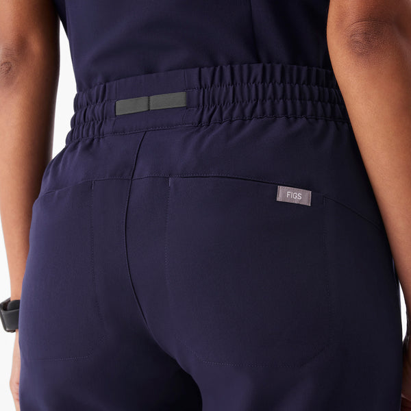 Women's Navy Isabel Ruched Mid-Rise Wide-Leg - Petite Scrub Pant™