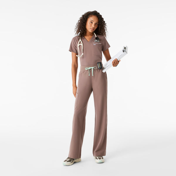 Women's Smokey Taupe Isabel High-Rise Wide-Leg - Petite Scrub Pant