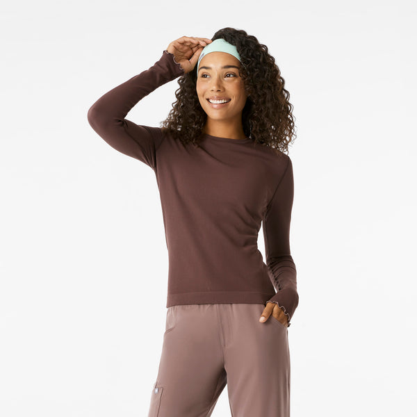 Women's Dark Smokey Taupe Lacey Ruffle - Long-Sleeve Underscrub