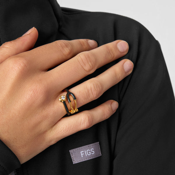 Gold Bold Stethoscope Enamel Ring - Black