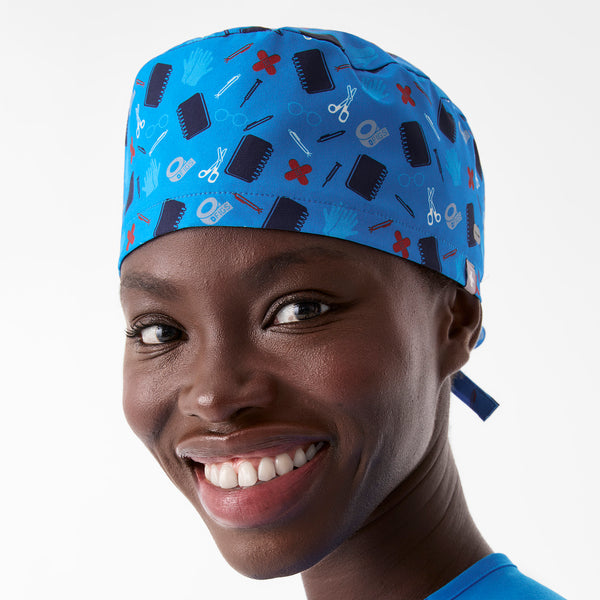 Blue Horizon Scrub In Print FIGS Scrub Cap With Buttonholes