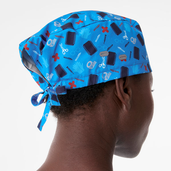 Blue Horizon Scrub In Print FIGS Scrub Cap With Buttonholes