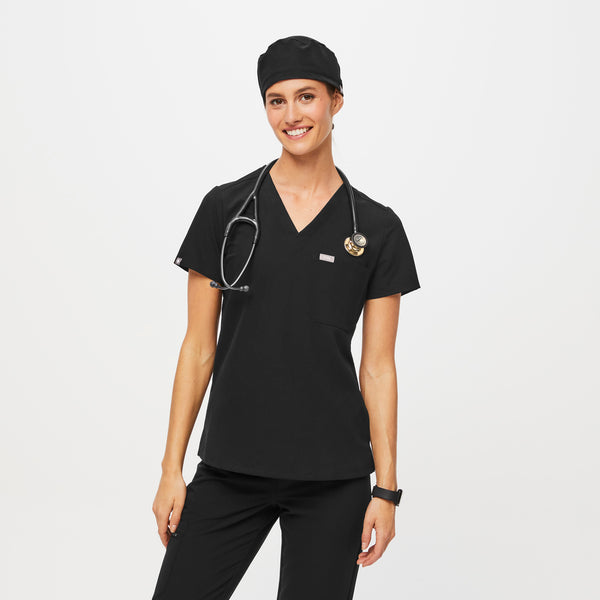 Black FIGS Scrub Cap With Buttonholes