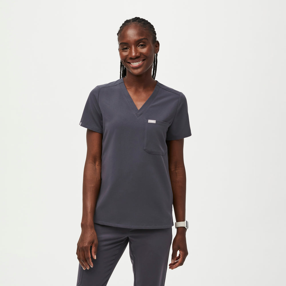 women's Charcoal Catarina™ - Petite Scrub Top