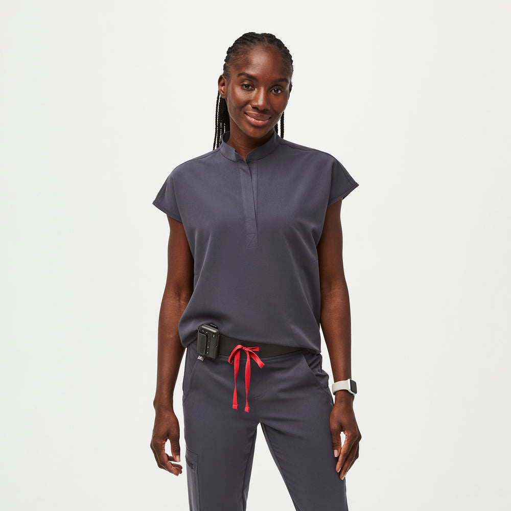 women's Charcoal Rafaela™ - Oversized  Scrub Top (3XL - 6XL)