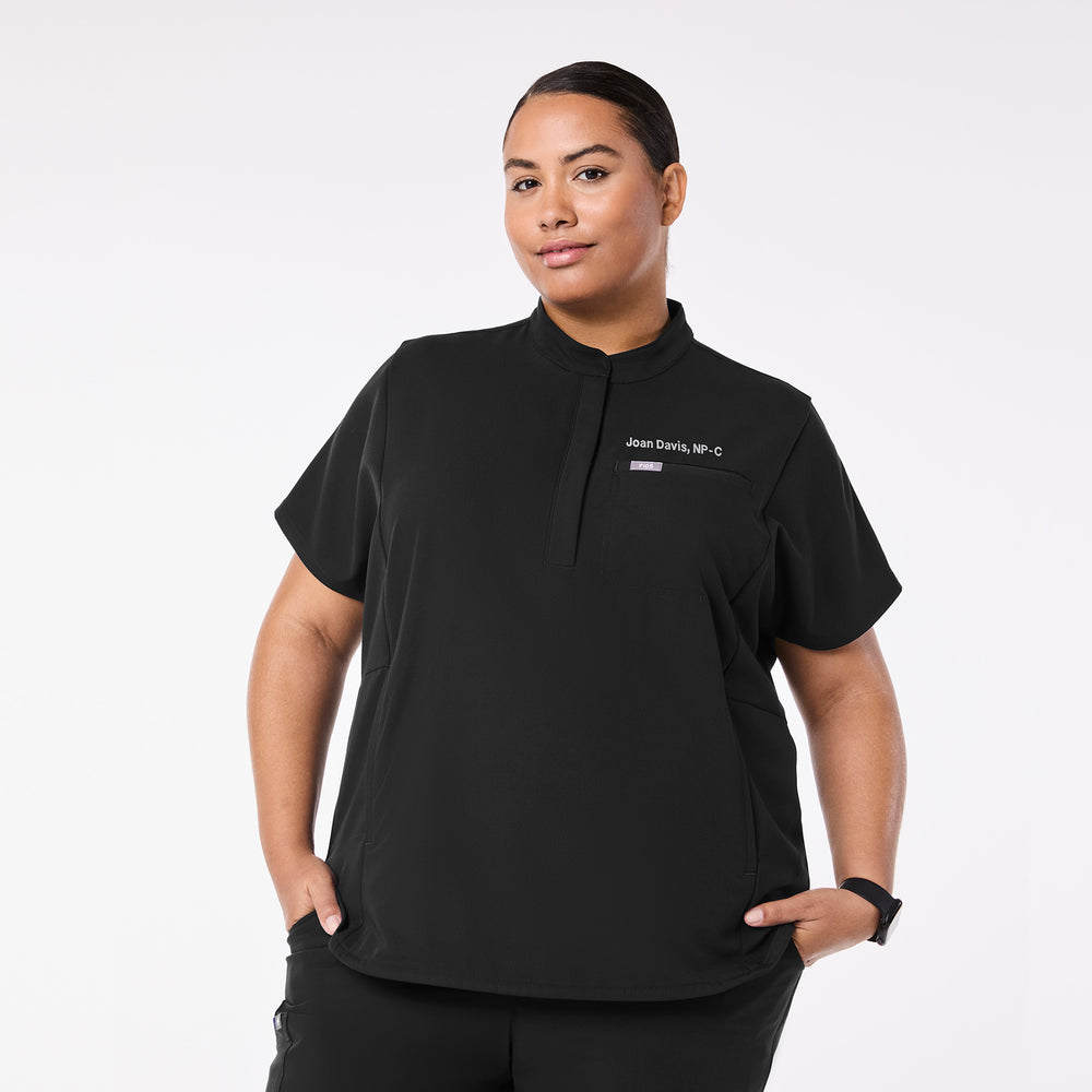 women's Black Montex - Mock Neck Scrub Top (3XL-6XL)